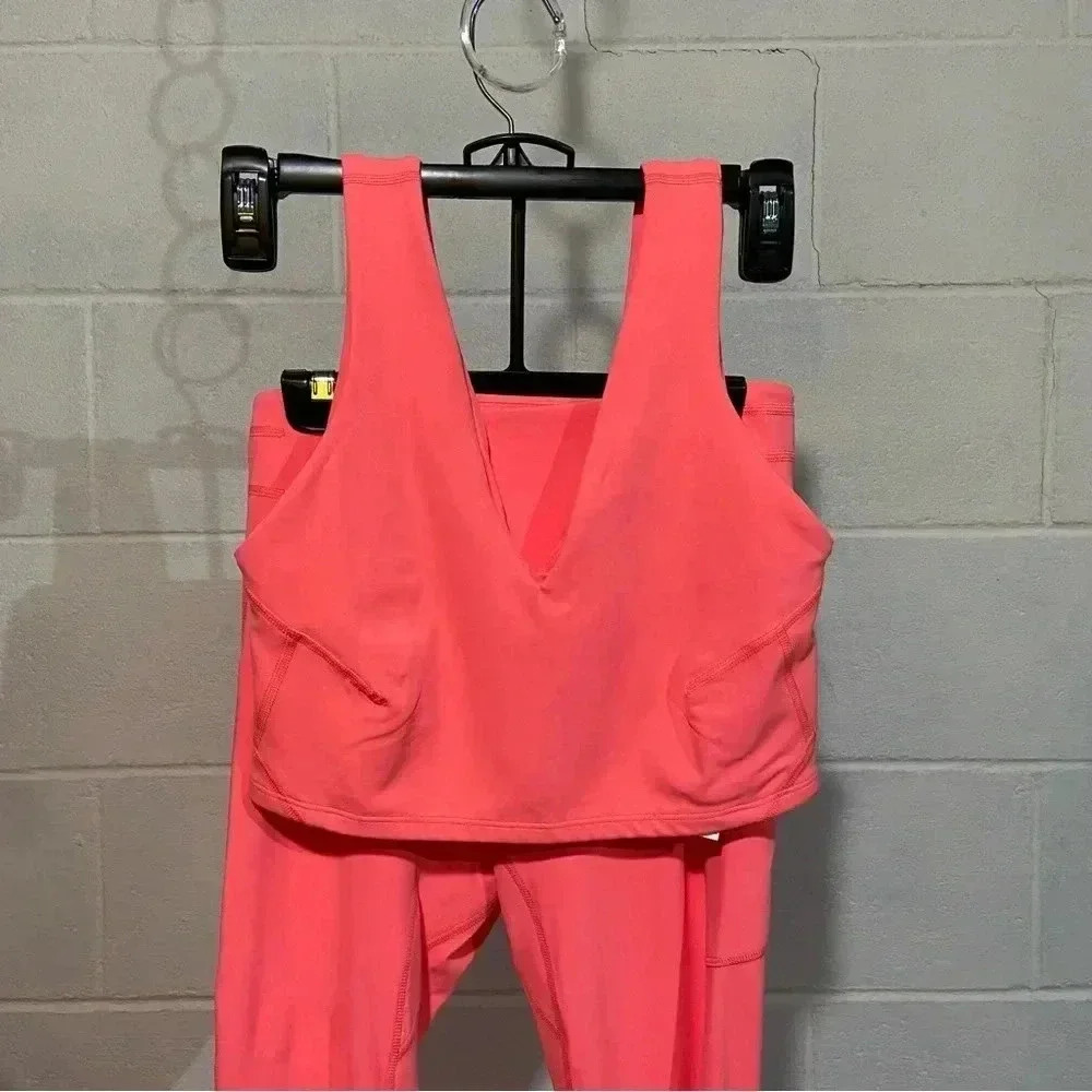FP Movement by Free People Neon Coral Pink Flare Leggings Jumpsuit Set - Picture 2 of 13